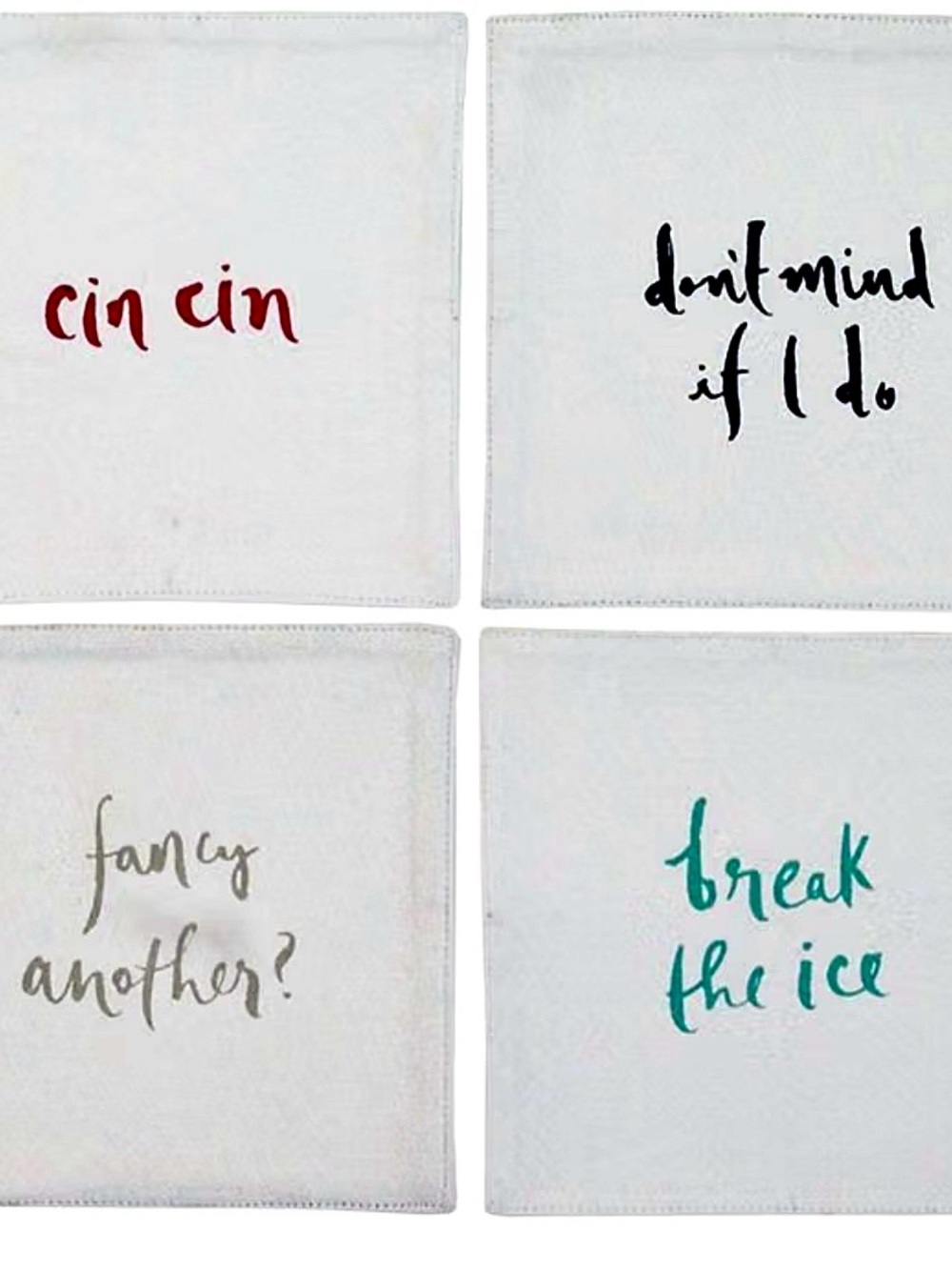 Kate Spade Cocktail Napkin Set of 4 100% Cotton each unique w/fun phrases🥂🍾NEW